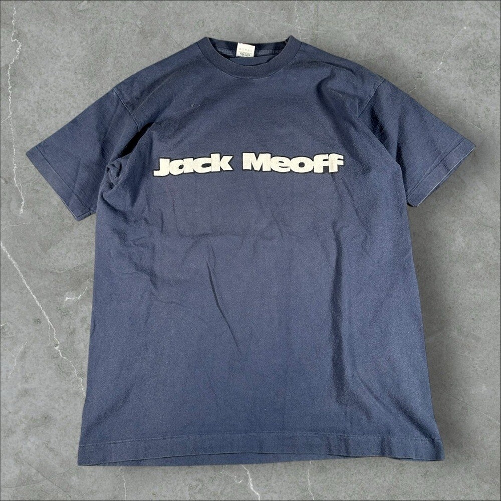 Vintage Jack Meoff Shirt Mens Large Blue‎ 90s Adult Humour Vulgur Controversial